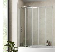 Luxura® 5 Panel 1200 x 1400mm Chrome Over Bath Shower Screen Folding Hinged Door Glass Panels & Screens for Baths, 4mm Toughened Safety Glass, 180° Pivot Swing, Reversible