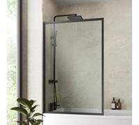 Luxura® 800 x 1400mm Black Over Bath Shower Screen Fixed Door Glass Panels & Screens for Baths, Bathroom Framed Square Design, 6mm Toughened Safety Glass