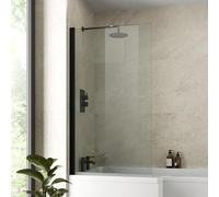 Luxura® 800 x 1400mm Black Over Bath Shower Screen Folding Hinged Door Glass Panels & Screens for Baths, Bathroom Frameless Square Design, 6mm Toughened Safety Glass, 180° Pivot