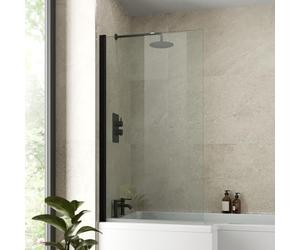 Luxura® 800 x 1400mm Black Over Bath Shower Screen Folding Hinged Door Glass Panels & Screens for Baths, Bathroom Frameless Square Design, 6mm Toughened Safety Glass, 180° Pivot