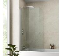 Luxura® 800 x 1400mm Chrome Frameless Curved Over Bath Shower Screen for Bathroom 4mm Clear Toughened Safety Glass Panel 180° Pivot Folding Hinged Splash Guard Panels & Screens for Baths Reversible