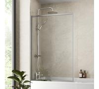 Luxura® 800 x 1400mm Chrome Over Bath Shower Screen Fixed Door Glass Panels & Screens for Baths, Bathroom Framed Square Design, 6mm Toughened Safety Glass