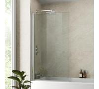 Luxura® 800 x 1400mm Chrome Over Bath Shower Screen Folding Hinged Door Glass Panels & Screens for Baths, Bathroom Frameless Square Design, 6mm Toughened Safety Glass, 180° Pivot