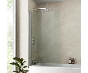 Luxura® 800 x 1400mm Chrome Over Bath Shower Screen Folding Hinged Door Glass Panels & Screens for Baths, Bathroom Frameless Square Design, 6mm Toughened Safety Glass, 180° Pivot