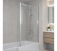 Luxura® 800 x 1400mm Chrome Over Bath Shower Screen with Fixed Return Panels & Screens for Baths Bathroom Frameless L-Shape 5mm Clear Safety Glass