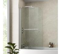 Luxura® 800 x 1400mm Chrome Over Bath Shower Screen with Towel Rail Folding Hinged Door Glass Panels & Screens for Baths, Bathroom Frameless Curved Design, 6mm Toughened Safety Glass, 180° Pivot