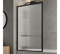 LUXURA® 800 x 1400mm Matt Black Square Framed Fluted Over Bath Shower Screen 6mm Toughened Safety Glass Panels Bathroom Reversible Screen