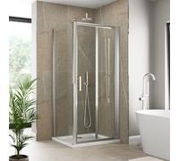 Luxura® 900 x 800mm Bifold Folding Shower Enclosure Door Screen for Wet Room Cubicle Enclosures, 6mm Safety Glass Space Saving, Framed, Polished Chrome
