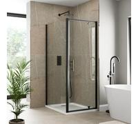 Luxura® 900 x 800mm Pivot Shower Enclosure Door Screen for Wet Room Cubicle Enclosures, 6mm Toughened Safety Glass, Framed, Matt Black
