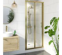 Luxura Bifold Shower Door 760mm with Raised Non Slip Tray and Waste - 6mm Brushed Brass