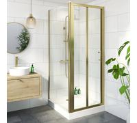 Luxura Bifold Shower Enclosure 800 x 700mm with Raised Non Slip Tray and Waste - 6mm Brushed Brass