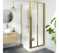 Luxura Bifold Shower Enclosure 900 x 760mm with Raised Non Slip Tray and Waste - 6mm Brushed Brass