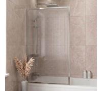 LUXURA® Chrome Square Framed Fluted Over Bath Shower Screen 6mm Toughened Safety Glass Panels 800mm Bathroom Reversible Screen