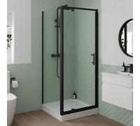 Luxura Pivot Shower Enclosure 800 x 700mm with Raised Non Slip Tray - 6mm Black