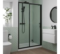 Luxura Sliding Door 1000mm with 1000 x 700mm Raised Non Slip Tray and Waste - 6mm Black