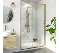 Luxura Sliding Shower Door 1200mm with 1200 x 800mm Non Slip Tray and Waste - 6mm Brushed Brass
