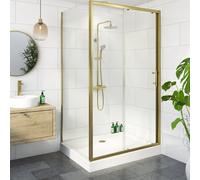 Luxura Sliding Shower Enclosure 1000 x 700mm with Raised Non Slip Tray and Waste - 6mm Brushed Brass