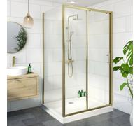 Luxura Sliding Shower Enclosure 1000 x 760mm with Raised Tray and Waste - 6mm Brushed Brass
