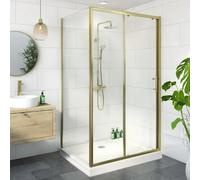Luxura Sliding Shower Enclosure 1000 x 900mm with Raised Tray and Waste - 6mm Brushed Brass