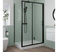 Luxura Sliding Shower Enclosure 1200 x 900mm with Raised Tray and Waste - 6mm Black
