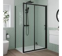 Luxura Sliding Shower Enclosure 1400 x 900mm with Non Slip Tray and Waste - 6mm Black