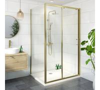 Luxura Sliding Shower Enclosure 1400 x 900mm with Non Slip Tray and Waste - 6mm Brushed Brass