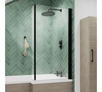Luxura Square Bath Shower Screen with Fixed Return Panel 795mm - Black 6mm