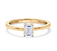 LUXURIANT 0.5Ct Lab Grown Diamond Ring for Women, Emerald Solitaire Engagement & Wedding Ring in 925 Sterling Silver 18K Vermeil Yellow Gold Plated, SI GH Ring Size N