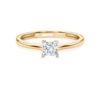 LUXURIANT 0.5Ct Lab Grown Diamond Ring for Women, Square Solitaire Engagement & Wedding Ring in 925 Sterling Silver 18K Vermeil Yellow Gold Plated, SI GH Ring Size O