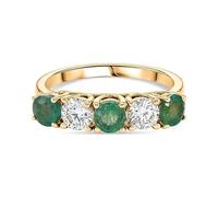LUXURIANT Emerald 5 Stone Ring for Women 925 Sterling Silver 18K Yellow Gold Vermeil, AAA Gemfields Emerald & Lab Grown Diamond Band Ring, Green Gemstone Anniversary Jewellery Gift Size S