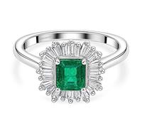 LUXURIANT Emerald Halo Ring for Women 925 Sterling Silver Rhodium Plated, AAA Emerald & Lab Grown Diamond Ring SI/GH, Green Gemstone Statement Engagement Jewellery Gift Size M