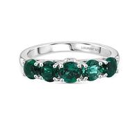 LUXURIANT Lab-Grown Emerald 5 Stone Ring for Women 925 Sterling Silver Rhodium Plated, Emerald & SI/GH Lab Grown Diamond Band Ring, Green Gemstone Eternity Style Ring Jewellery Gift Size O