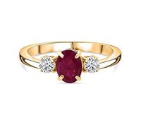 LUXURIANT Mozambique Ruby Solitaire Ring for Women 925 Sterling Silver 18K Yellow Gold Vermeil Plated, Red Gemstone Ring with Lab-Grown Diamond Accents, Engagement Promise Jewellery Gift Size P