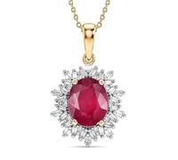 LUXURIANT Ruby & Lab Grown Diamond Halo Pendant with Chain 20 Inch, SI/GH Sunburst Oval Necklace 18K Gold Vermeil Plated 925 Sterling Silver, July Birthstone Jewellery Gift for Her