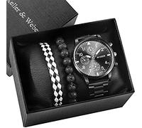 Luxuriöse Schwarze Geschenksets für Herren, Herrenuhren, handgefertigte Perlen, verstellbares Webarmband, Geschenkset für Freund, Ehemann, Geburtstag, Valentinstag, Geschenke, Uhrengeschenke