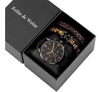 Luxuriöse Schwarze Geschenksets für Herren, Herrenuhren, handgefertigte Perlen, verstellbares Webarmband, Geschenkset für Freund, Ehemann, Geburtstag, Valentinstag, Geschenke, Uhrengeschenke