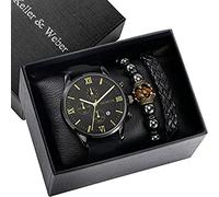 Luxuriöse Schwarze Geschenksets für Herren, Herrenuhren, handgefertigte Perlen, verstellbares Webarmband, Geschenkset für Freund, Ehemann, Geburtstag, Valentinstag, Geschenke, Uhrengeschenke