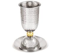 Luxuriöses, modernes Kiddush-Becher-Set, Edelstahl, gehämmert, 15.9 cm hoch, Weinbecher, 284 ml, mit passendem Tablett für Shabbat, Bar/Fledermaus Mitzvah, Hochzeitsgeschenk von Zion Judaica