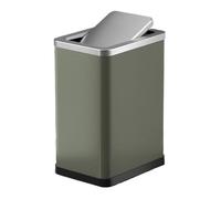 Luxurious 10L Stainless Steel Trash Can with PU Leather Outer Layer Slim 360° Swing Top Waste Bin for Bathroom Bedroom Office and KitchenGreen
