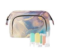 Luxurious Abstract Fluid Art Mixture of Blue and Violet Painting Women Cosmetic Bag Makeup Bag Stylish Trip Beauty Bag Travel Toiletry Bag with Bottle Organizer 10.2 x 5.9 x 6.7 inch