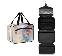 Luxurious Abstract Fluid Art Mixture of Blue and Violet Painting Women's Portable Makeup Bag with Handle Cosmetic Bag, Twill Cloth Travel Cosmetic Bag, Polyester Toiletry Bag for Women L Size