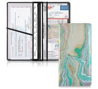 Luxurious Abstract Fluid Art Mixture of Turquoise Orange Beige Leather Driver License Cards Holder, Car Registration and Insurance Card Holder, Leather Card Document Organizer for Men Women