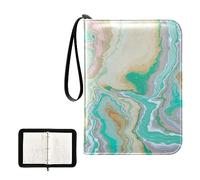 Luxurious Abstract Fluid Art Mixture of Turquoise Orange Beige PU Leather Card Storage Bag, with Zipper Waterproof 50 Pages 400 Slots Card Bag for Students Home School 15.74 x 9.64 inch