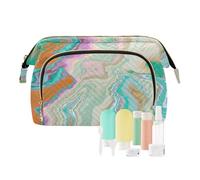 Luxurious Abstract Fluid Art Mixture of Turquoise Orange Beige Women Cosmetic Bag Makeup Bag Stylish Trip Beauty Bag Travel Toiletry Bag with Bottle Organizer 10.2 x 5.9 x 6.7 inch