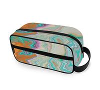 Luxurious Abstract Fluid Art Mixture of Turquoise Orange Beige Women's Portable Makeup Bag with Side Handle, Zipper Cosmetic Bag, Men's Travel Cosmetic Bag, Toiletry Bag 10 x 4.5 x 4.9 inch
