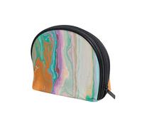 Luxurious Abstract Fluid Art Mixture of Turquoise Orange Beige Women's Shell Shape Cosmetic Makeup Bag, With Zipper Travel Toiletry Bag, Colorful Storage Bag for Lady Girl 8 x 2.5 x 5.5 inch