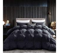 Luxurious All-Season Goose Down Feather Fiber Comforter Queen Size Duvet Insert, Exquisite Black Pinch Pleat Design, Premium Baffle Box, 100% Egyptian Cotton Cover, 65 oz. Fill Weight, Black
