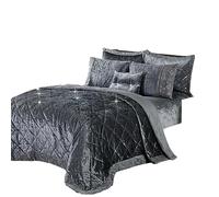 Luxurious And Stylish 3 Piece Velvet Quilted Bedspread Throw Luxury Bedding Set Double King Super King (King, Grey-Velvet Bedspread)