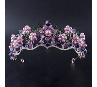 Luxurious Baroque Purple Crystal Pearl Bridal Crown Headdress Gorgeous Rhinestone Bridal Headband Wedding