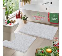 Luxurious Bath Mat Set - 2-Piece Chenille Rugs, Soft Plushness, Anti-Slip, 1'' Shaggy Microfiber Bathroom Rugs, Machine Washable (White, 50 x 80 cm Ractangluer + 50 x 50 Curved Square)